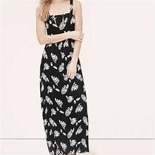 Loft Dresses | Loft Black Leaf Print Maxi Dress Women's Medium Jersey Knit Long Longline | Color: Black/White | Size: M