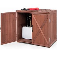 Costway Storage Cabinet With Double Doors Solid Fir Wood Tool Shed - See Details