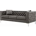 82.3" Modern Velvet 3-Seat Sofa Jeweled Buttons Tufted Square Arm Couch With 2 Pillows For Living Room, Bedroom