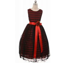 Kiki Kids 6395 Red & Black Stripe Dress W/ Ribbon & Flower - Size: 2 | Pink Princess