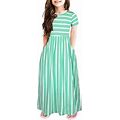 Summer Dresses 2023 Girls Print Sleeve Striped Short Elegant Dress Green 12 7Y-8Y
