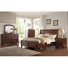 Classic Traditional 4Pc Bedroom King Set Platform Bed Brown Finish Furniture
