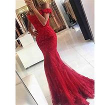 2024 Red Prom Dress Off-The-Shoulder Sleeveless Mermaid Tulle Long