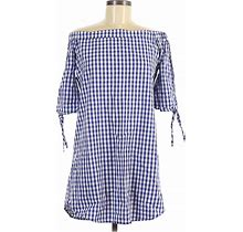 Elan Casual Dress - Shift Off The Shoulder 3/4 Sleeves: Blue Print Dresses - Women's Size Medium