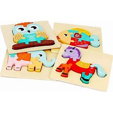 Wooden Puzzles For Toddlers 2-4 Years Old Montessori Game Kids Educational Toys 4-Pack M-Type Animals