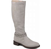 Journee Collection Womens Gray Padded Goring Woven Wide Calf Paisley Round Toe Block Heel Zip-Up Riding Boot 7 m WC