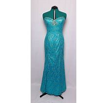 Karishma Turquoise Sequins Jeweled Corset Lace Prom Formal Gown Dress