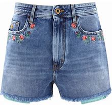 JACOB COHEN Floral-Embroidered Denim Shorts Blue