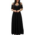 Entyinea Formal Dresses Off Shoulder High Split Long Formal Party Dress Evening Gown,Black L