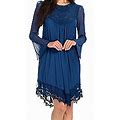 Indigo Dresses | Indigo Thread Co. Crochet & Mesh Long Bell Sleeve Scoop Neck Babydoll Dress | Color: Blue/Black | Size: Xs