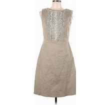 Elie Tahari Casual Dress - A-Line Crew Neck Sleeveless: Tan Print Dresses - Women's Size 10