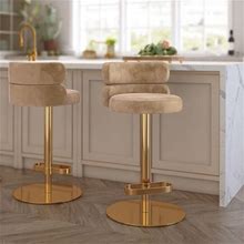 Natazo Gold Swivel Bar Stool Plush Velvet Swivel Barstools In Khaki With Adjustable Height, 320Lbs Weight Capacity, Ideal For Home And Bar Use, Gold