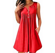 Manxivoo Womens Dresses Women Summer Sleeveless Pleated Button Tank Dress Cute Casual Solid Beach Dress Party Dress Red