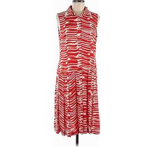 Cabi Casual Dress - A-Line Collared Sleeveless: Red Zebra Print Dresses - Women's Size Medium