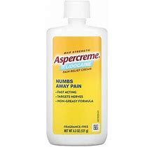 Aspercreme, Pain Relief Cream With 4% Lidocaine, Max Strength, Fragrance-Free, 4.3 Oz (121 G), ACM-05884