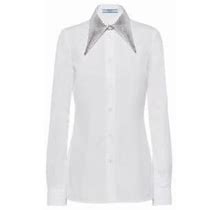 Prada Women's Embroidered Poplin Shirt - White - Size 2