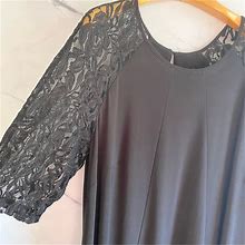 Danny & Nicole Dresses | Nwt Danny & Nicole Lbd Fit & Flare Black Dress With Lace Half Sleeves Size 14W | Color: Black | Size: 14W