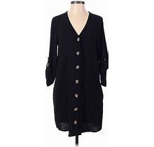 Entro Casual Dress - Shift V Neck 3/4 Sleeves: Black Print Dresses - Women's Size Small