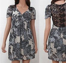 Cute Black Back Lace Sweetheart Floral Print Empire Mini Dress Made In