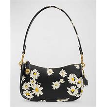 Coach Swinger 20 Floral-Print Leather Shoulder Bag, Black, Women's, Handbags & Purses Shoulder Bags