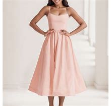Women Sleeveless Sling Long Dress Summer Solid Color Backless A Line