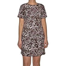 Michal Kors A-Line Short Sleeve Poly Crepe Crest Paisley Dress, Duffle (Small)