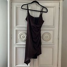 Prettylittlething Dresses | Shape Brown Satin Wrap Dress | Color: Brown | Size: M
