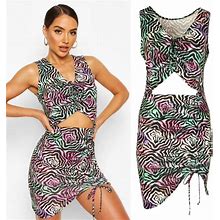 Boohoo Dresses | Zebra Ruched Cut Out Jersey Beach Dress | Color: Black/Purple | Size: M