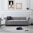 Chesterfield Sofa Velvet, Modern Tufted Couch 3 Seater With Rolled Arms And Nailhead For Living Room, Bedroom, Office, Apartment (Grey)