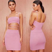 Prettylittlething Dresses | Pretty Little Thing Mauve Ribbed Strappy Cutout Bodycon Dress | Color: Pink | Size: 0