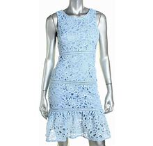 Aqua Light Blue Crochet Lace Flounce Hem Sheath Party Dress Xs $128