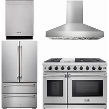 Thor Kitchen Appliance Package - 48 in. Gas Range, Range Hood, Dishwasher, Refrigerator, AP-LRG4807U-W-11