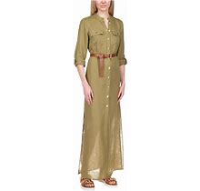 Michael Kors Dresses | Michael Kors Womens Green Belted Unlined Maxi Shirt Dress Petites PM | Color: Green | Size: M