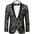 Coofandy Men's Floral Dress Suit Luxury Embroidered Wedding Blazer
