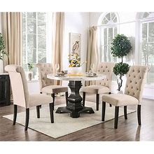 Brec Rustic Marble Top 5-Piece Round Dining Table Set With Tufted Chairs By Furniture Of America