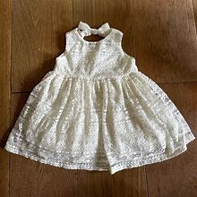 5/$20 Ivory Lace Lined Dress With Bow And Button Back Closures - 12-18 Months | Color: White | Size: 12-18Mb