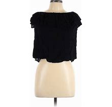 One Clothing Short Sleeve Blouse: Black Tops - Women's Size Large