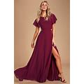 Burgundy Cutout Maxi Dress | Womens | Small (Available In 3X, 1X, XXS, XS) | 100% Polyester | Bridesmaid Dresses | Formal Dresses | Prom Dresses
