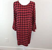 Cloth & Stone Women's Red & Black Buffalo Check 3/4 Sleeve Dress Size