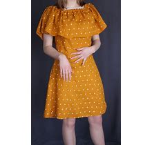 Linen Dress, Linen Summer Dress With Ruffled Top, Shoulder Off Mustard