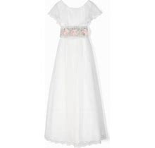 AMAYA Floral-Applique Long Dress - White