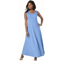 Jessica London Women's Plus Size Stretch Cotton Crochet-Back Maxi Dress - 28, French Blue