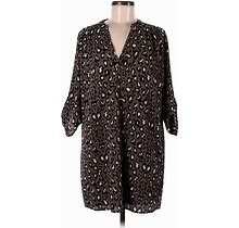 Entro Casual Dress - Shift V-Neck 3/4 Sleeves: Brown Leopard Print Dresses - Women's Size Medium
