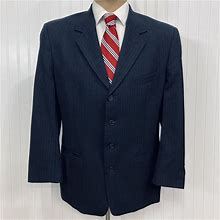 NINO CERRUTI Blazer Mens 43 Navy Blue Pinstripe Wool 4 Button Formal Jacket 43R
