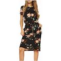 Clearance-Sale Dresses For Women 2023 Short Sleeve Printing Floral Pattern Dress Round Neck Maxi Loose Fit Y2K Fashion Elegant Party Club Holiday Vaca