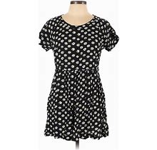 Liberty Love Casual Dress - Dropwaist Crew Neck Short Sleeve: Black Print Dresses - Women's Size Large