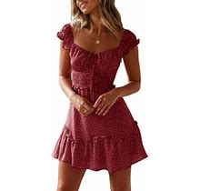 Sysea Womens Summer Ruffle Sleeve Sweetheart Neckline Printing Dress Mini Dress