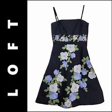 Loft Dresses | Ann Taylor Loft Women Dress Size 4 Petite Black Floral Fit And Flare Sleeveless | Color: Black | Size: 4