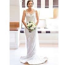Ivory Wedding Dress Lace Long Scoop Sheath 2024