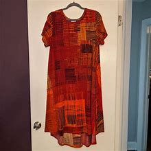 Lularoe Dresses | Lularoe Carly Dress | Color: Orange/Red | Size: L